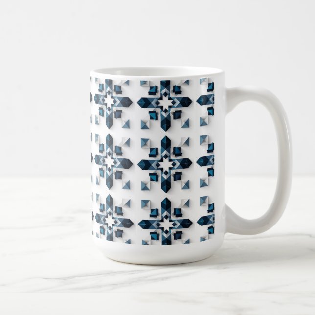 Taza De Café Diseño abstracto geométrico en azul y blanco (Derecha)