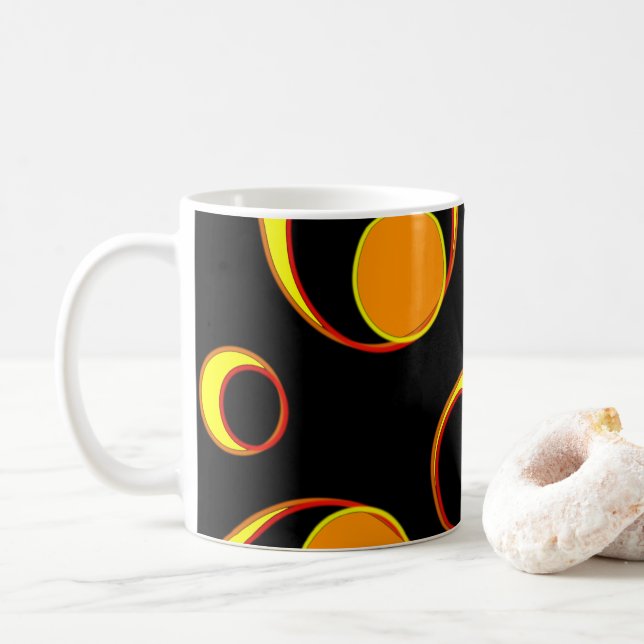 Taza De Café Diseño abstracto moderno, círculos amarillos sobre (Con donut)