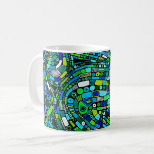 Taza De Café Diseño abstracto olas formas azules verdes