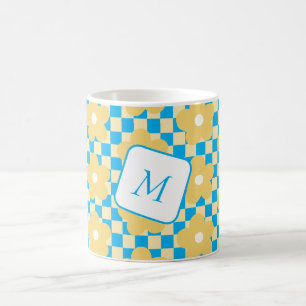 Taza De Café Diseño amarillo y azul bajo control floral