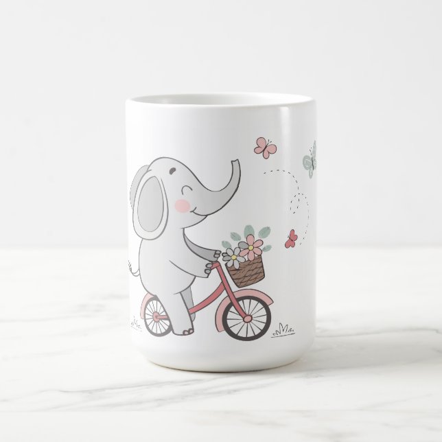 Taza De Café Diseño animal de elefante caprichoso en bicicleta  (Centro)