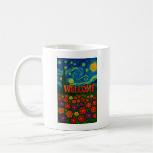 Taza De Café Diseño Artístico Floral Noche Estrellada de Bienve