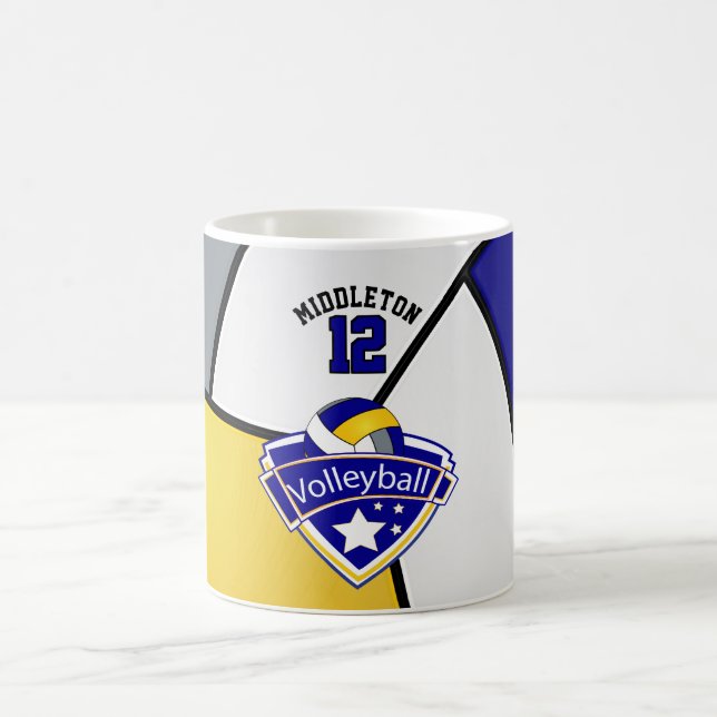 Taza De Café Diseño azul, amarillo, blanco y gris del voleibol (Centro)