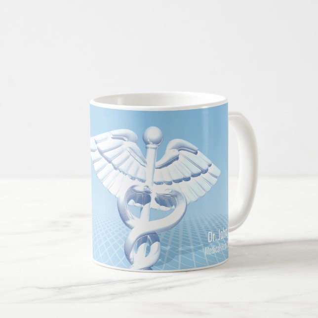 Taza De Café Diseño azul Caduceus 3D blanco médico (Anverso derecho)