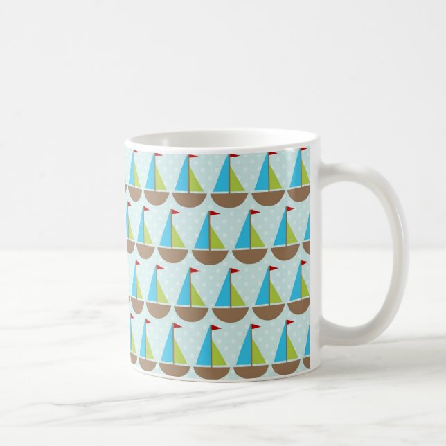 Taza De Café Diseño azul lindo del velero para los muchachos (Derecha)