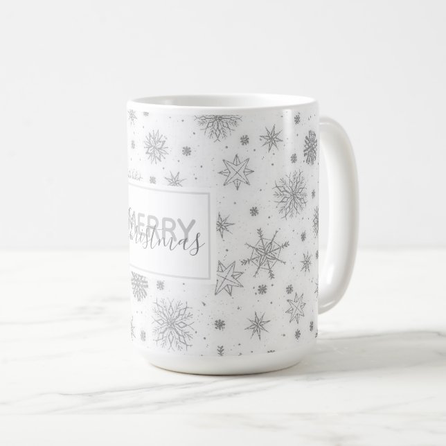 Taza De Café Diseño blanco de copos de nieve de plata (Anverso derecho)
