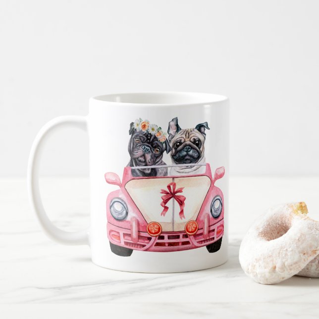 Taza De Café Diseño Boda de Pug (Con donut)