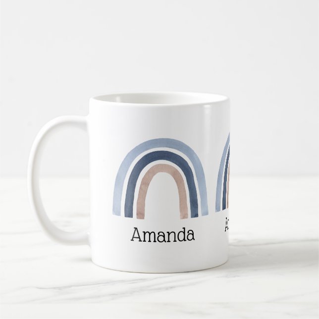 Taza De Café Diseño boho de arcoíris azul y melocotón (Izquierda)