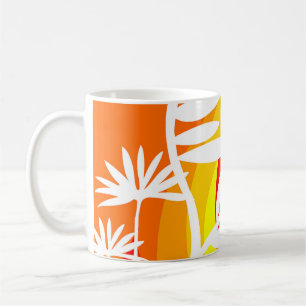 Taza De Café Diseño botánico blanco y Naranja brillante
