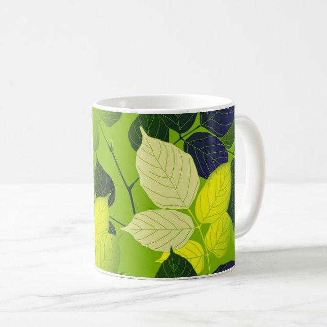 Taza De Café Diseño botánico de hojas verdes audaces (Anverso derecho)