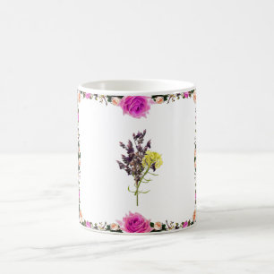 Taza De Café Diseño botánico de lavanda y flor silvestre amaril