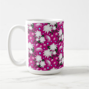 Taza De Café Diseño Botánico de Patrón Floral Blanco Elegante