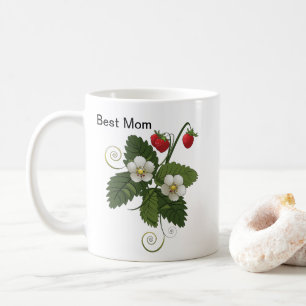 Taza De Café Diseño Botánico Floral de Fresa Mejor Mamá