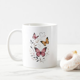 Taza De Café Diseño Botánico Floral de Mariposa Rosa