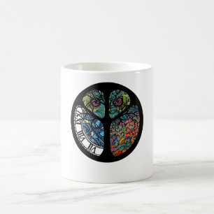 Taza De Café Diseño colorido de búho de árbol de señas de paz