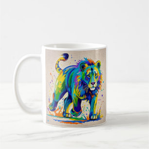 Taza De Café Diseño colorido y abstracto de arte animal de León