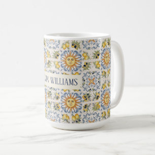 Taza De Café Diseño costero italiano de baldosa de limón medite