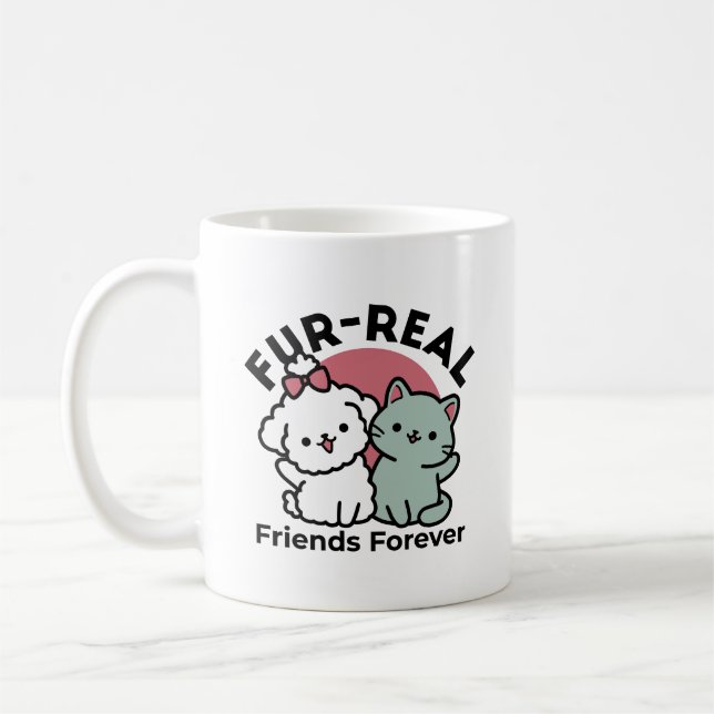 Taza De Café Diseño 'Cuatro amigos reales para siempre' de gato (Izquierda)