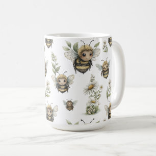 Taza De Café Diseño de abejorro en acuarela adorable Abeja de