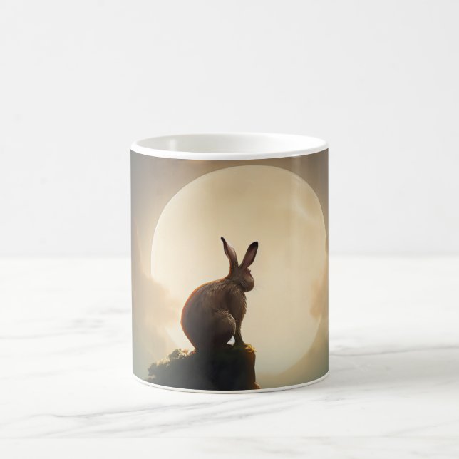 Taza De Café Diseño de acuarela de Moon Gazing Hare (Centro)