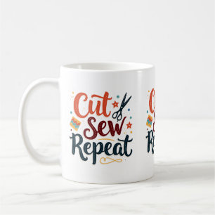 Taza De Café Diseño de amante de la costura "Cortar Coser Repet