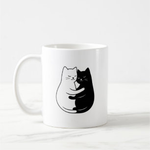 Taza De Café Diseño de amor de gato minimalista negro y blanco