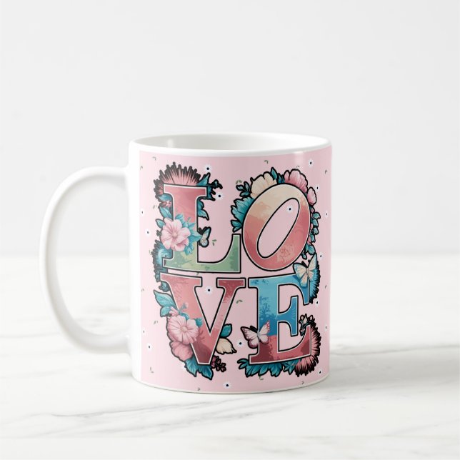 Taza De Café Diseño de amor floral con mariposas (Izquierda)