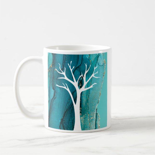 Taza De Café Diseño de árbol abstracto con fondo de mármol (Izquierda)
