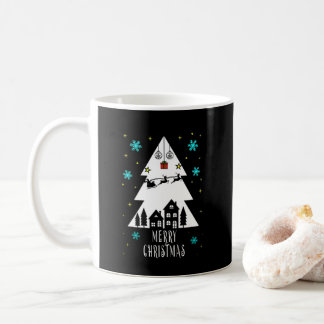 Taza De Café Diseño de árbol de Navidad con tazón de café negro