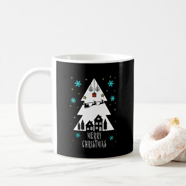 Taza De Café Diseño de árbol de Navidad con tazón de café negro (Con donut)