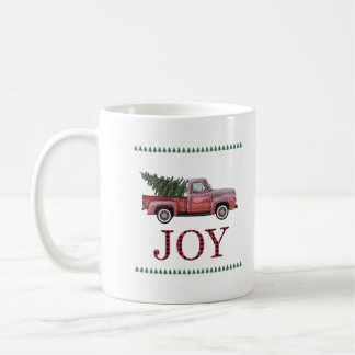 Taza De Café Diseño de árbol de Navidad de camioneta clásica.