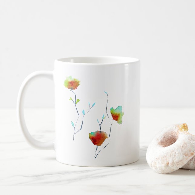 Taza De Café Diseño de arte de flores abstracto moderno (Con donut)