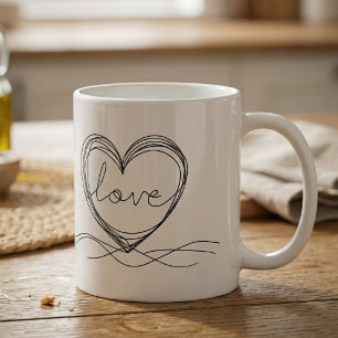 Taza De Café Diseño de arte de línea continua con corazón y amo