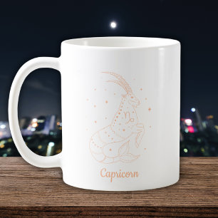 Taza De Café Diseño de arte de línea de Capricornio en blanco y