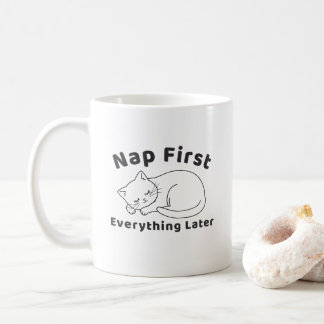 Taza De Café Diseño de arte de línea de gato dormilón lindo “Do