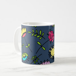Taza De Café Diseño de Arte de Patrón Floral Caprichoso