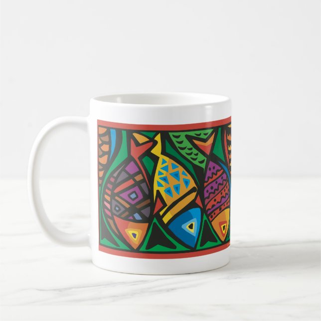 Taza De Café Diseño de arte de pescado abstracto (Izquierda)