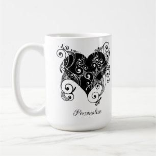 Taza De Café Diseño de arte de tatuaje de corazón negro gótico 