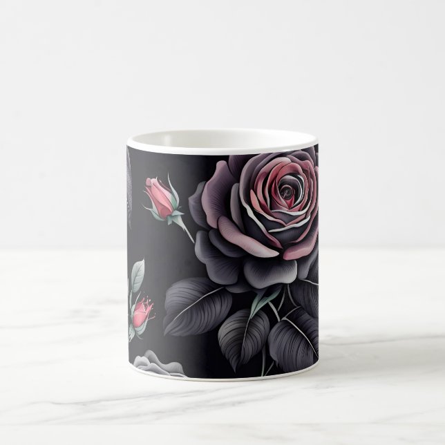 Taza De Café Diseño de arte floral para Rosas de Rubor oscuros (Centro)