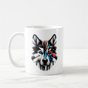 Taza De Café Diseño de Arte Moderno de Cara de Husky Geométrico