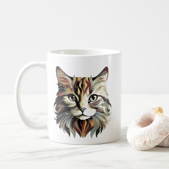 Taza De Café Diseño de arte para retrato de gato (Con donut)