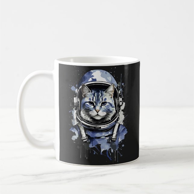 Taza De Café Diseño de Astronauta Gato Salpicadura Azul (Izquierda)