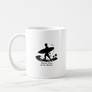 Taza De Café Diseño de aventura de silueta de surf cabalgando l