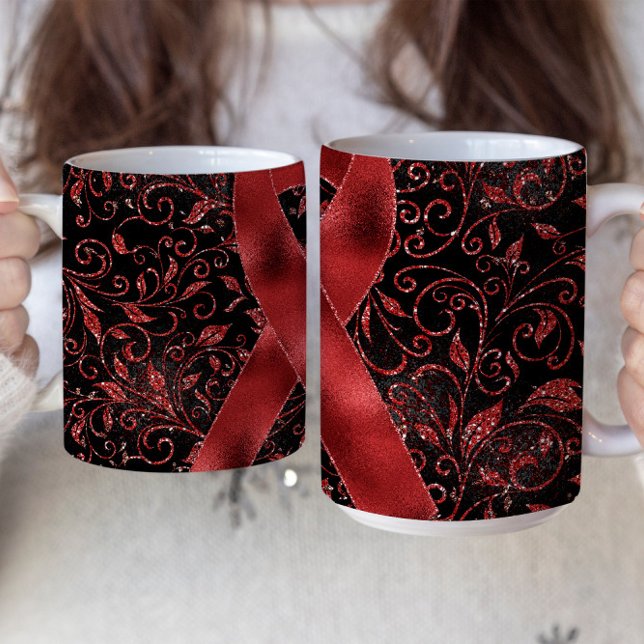 Taza De Café Diseño de banda de cinta roja de conciencia (Subido por el creador)