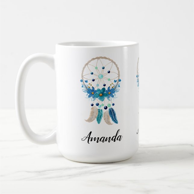 Taza De Café Diseño de Boho estilo Blue Dreamcatcher (Izquierda)