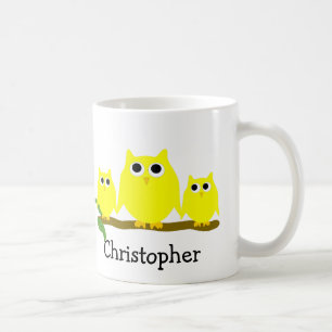 Taza De Café Diseño de búhos amarillos personalizados