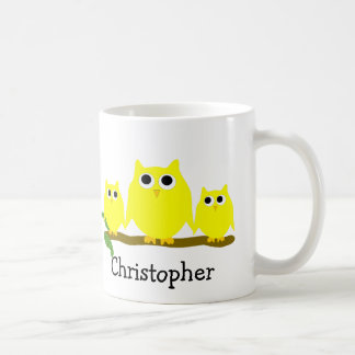 Taza De Café Diseño de búhos amarillos personalizados