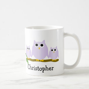 Taza De Café Diseño de búhos lila personalizado