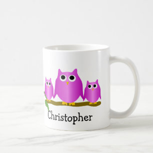 Taza De Café Diseño de búhos morados personalizado