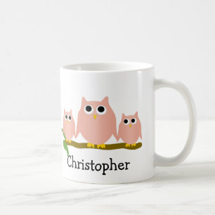 Taza De Café Diseño de búhos rosados personalizados